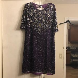 Vintage Purple Silk Beaded Dress- Flapper Style